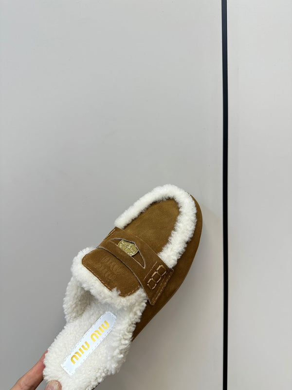 Miu Mule Half Fur Vintage Brown Suede