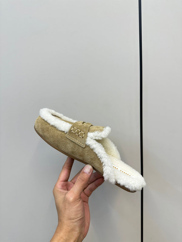 Miu Mule Half Fur Light Brown Suede