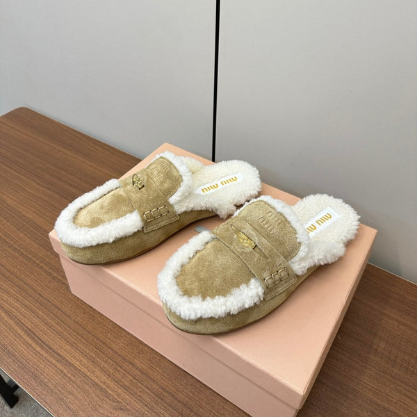 Miu Mule Half Fur Light Brown Suede