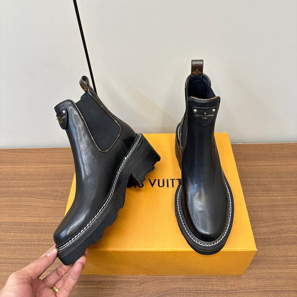 Stivaletti LV Beaubourg in pelle di vacchetta nera