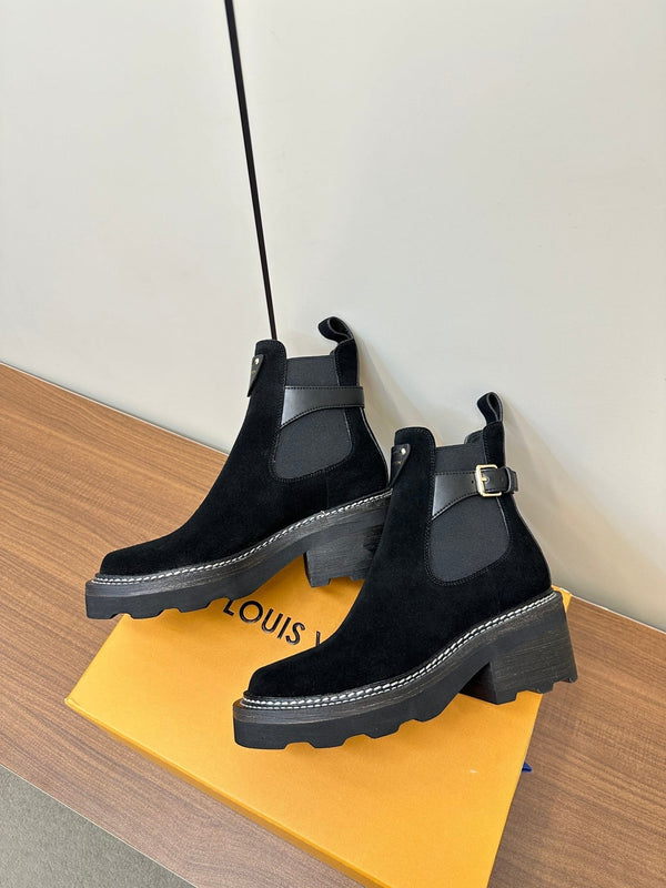 Stivaletto LV Beaubourg in pelle scamosciata nera