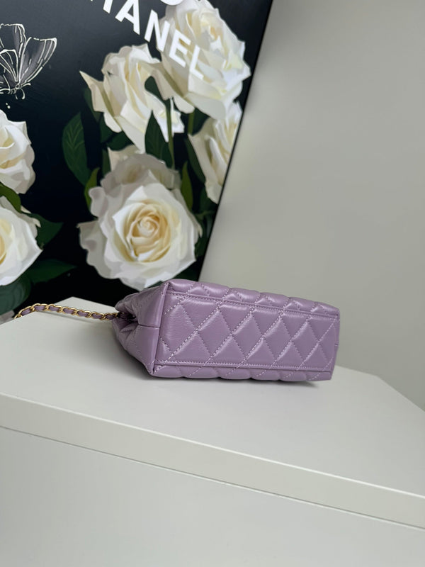 cc 24a nano 19cm borsa shopper kelly in pelle di agnello viola