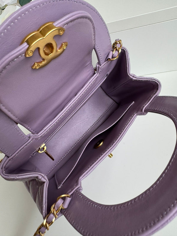 cc 24a nano 19cm borsa shopper kelly in pelle di agnello viola