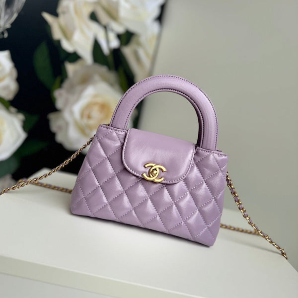 cc 24a nano 19cm borsa shopper kelly in pelle di agnello viola