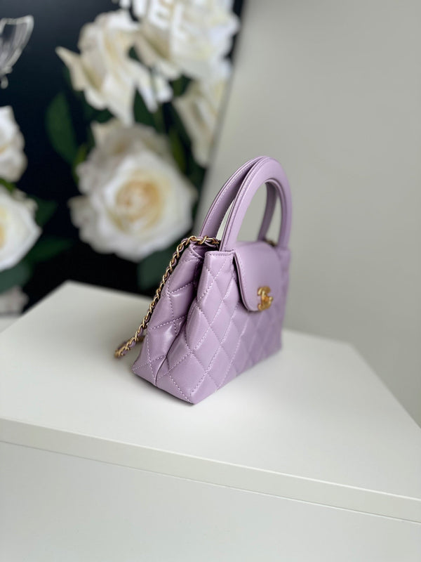 cc 24a nano 19cm borsa shopper kelly in pelle di agnello viola