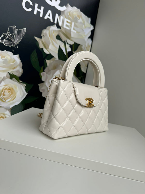cc 24a nano 19cm kelly shopper bag pastel white lambskin