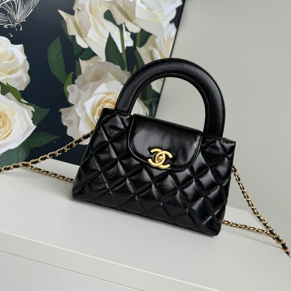 cc 24a nano 19cm kelly shopper bag black lambskin