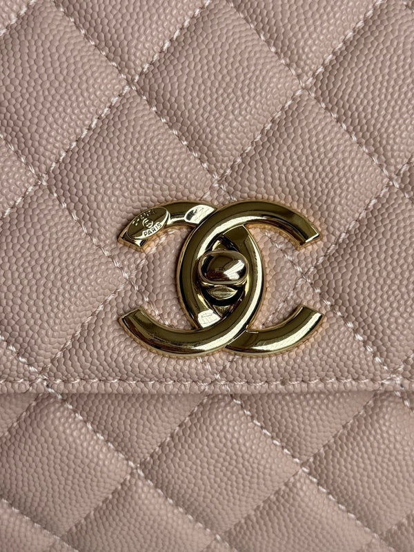 coco handle medium 29cm pink beige quilted caviar leather gold hardware