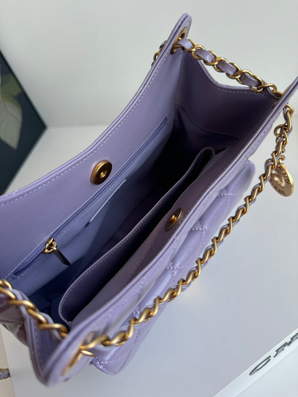 CC 23C Small Hobo Bag 21.5 Violet Lambskin Gold Hardware