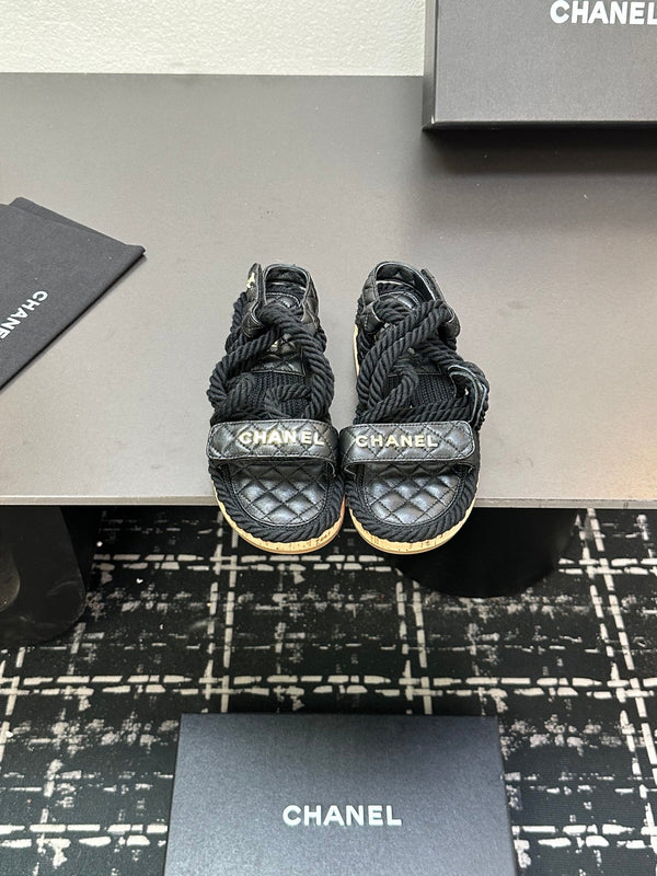 CC Sandals Black Rope Lambskin 331281