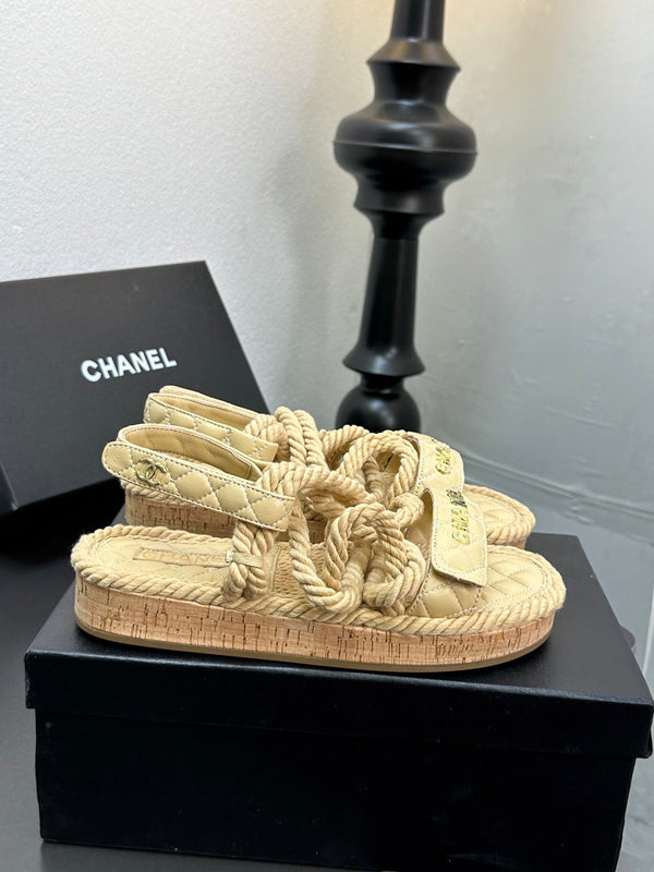 CC Sandals Beige Rope Lambskin 331282