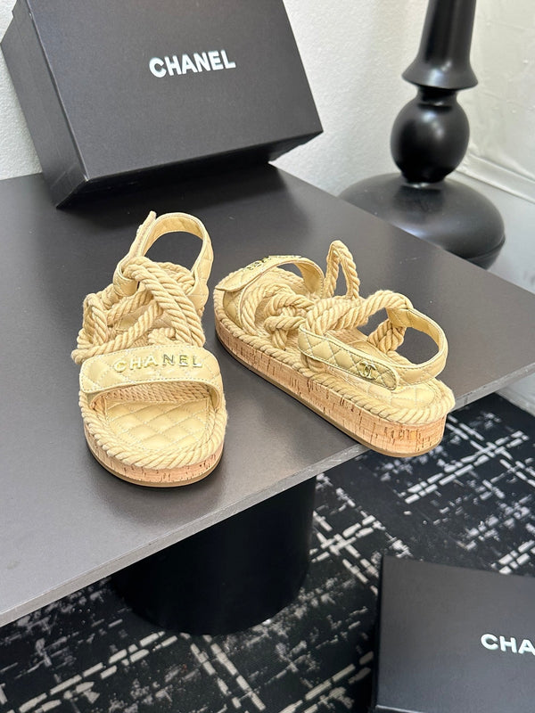 CC Sandals Beige Rope Lambskin 331282
