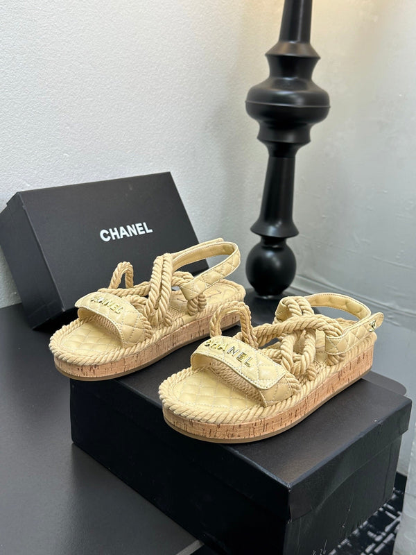 CC Sandals Beige Rope Lambskin 331282