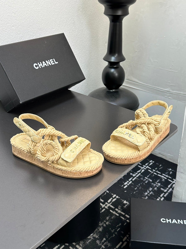 CC Sandals Beige Rope Lambskin 331282