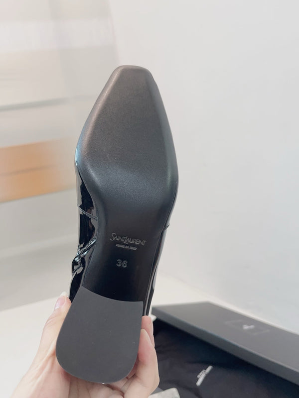 YSL 25 High Heeled Long Boot Black Patent Leather 522261