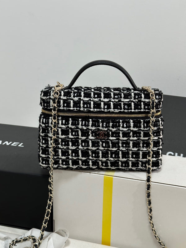 CC 25C Vanity Case Black White Tweed Light Gold Hardware 243667