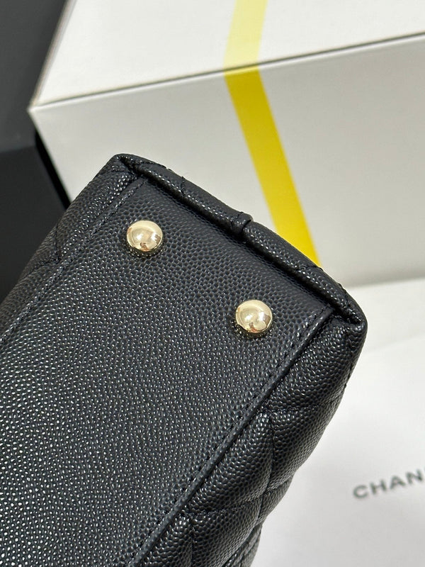 CC Coco Handle Flap Bag 24 Black Quilted Caviar Light Gold Hardware 243475