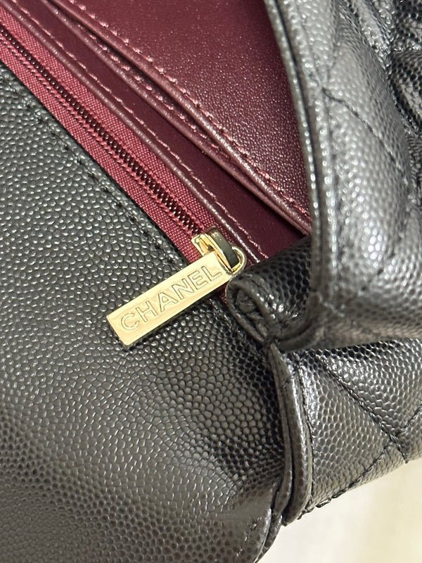 CC Coco Handle Flap Bag 24 Black Quilted Caviar Light Gold Hardware 243475