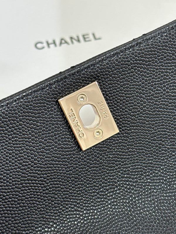 CC Coco Handle Flap Bag 24 Black Quilted Caviar Light Gold Hardware 243475