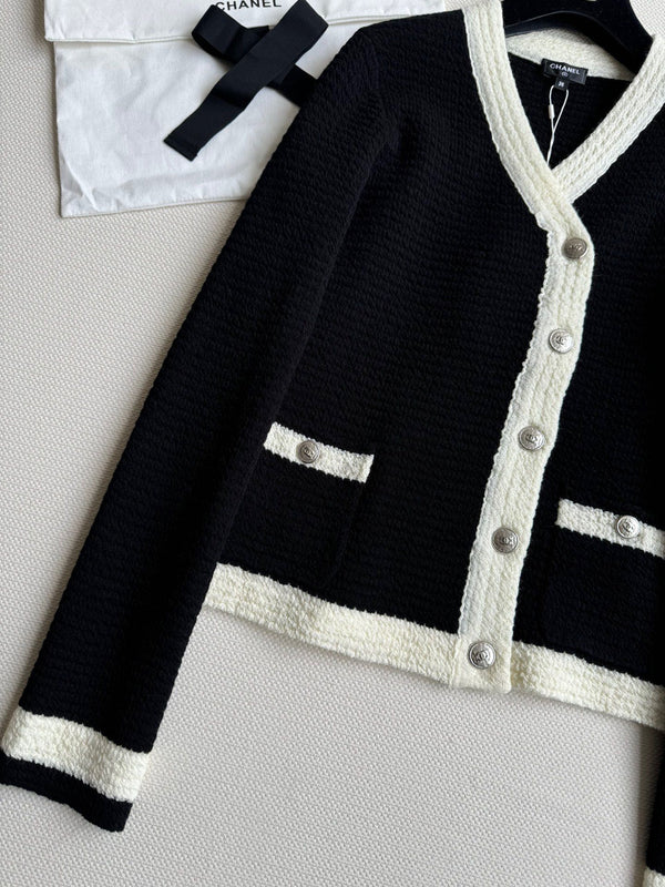CC Cardigan In Black Mix White Wool