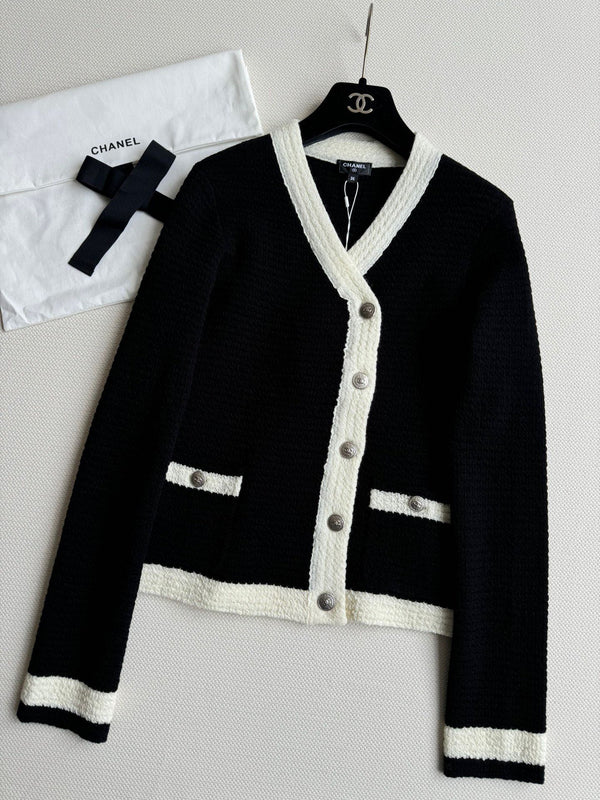 CC Cardigan In Black Mix White Wool