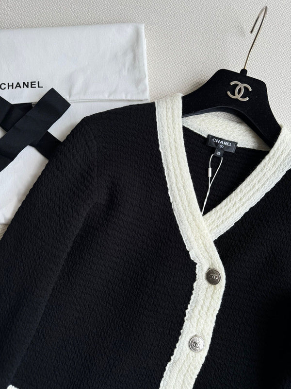 CC Cardigan In Black Mix White Wool