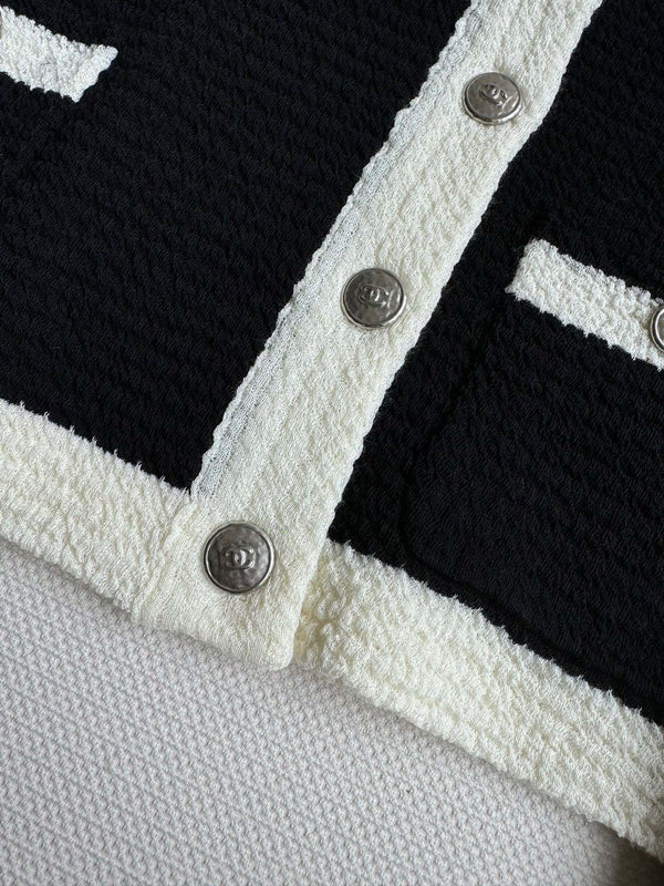 CC Cardigan In Black Mix White Wool