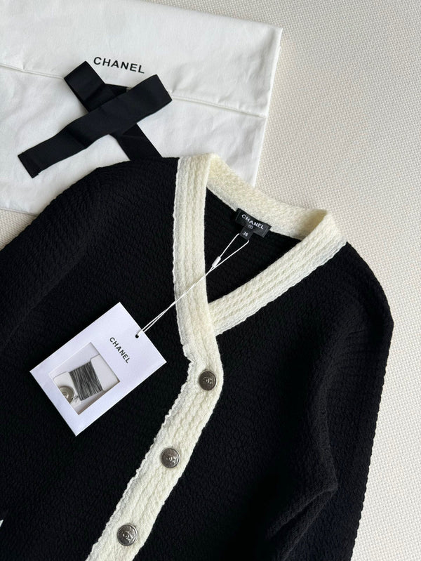 CC Cardigan In Black Mix White Wool