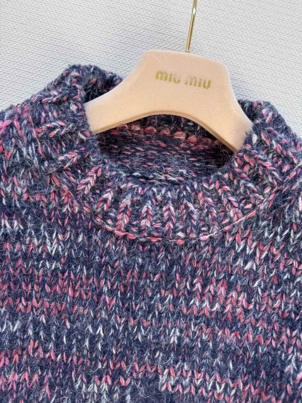 Miu Miu 25 Twisted Snowflake-colored Round-neck Sweater Multicolor Cashmere