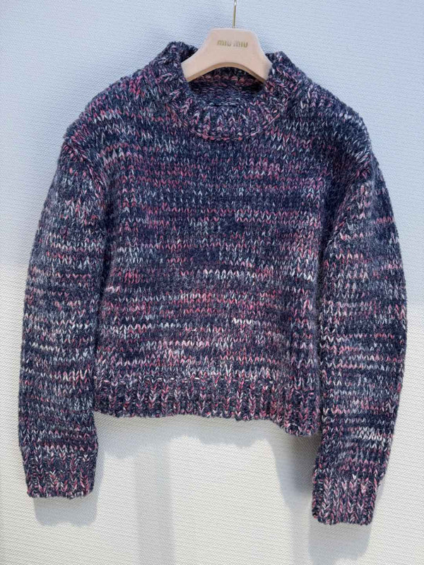 Miu Miu 25 Twisted Snowflake-colored Round-neck Sweater Multicolor Cashmere