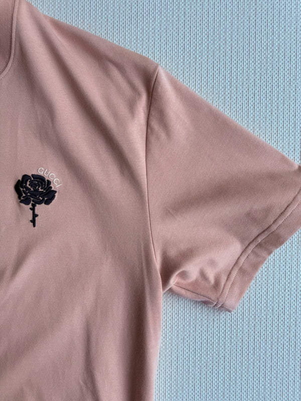 Gucci Embroidered Roses Short-sleeved T-shirt Pink Cotton