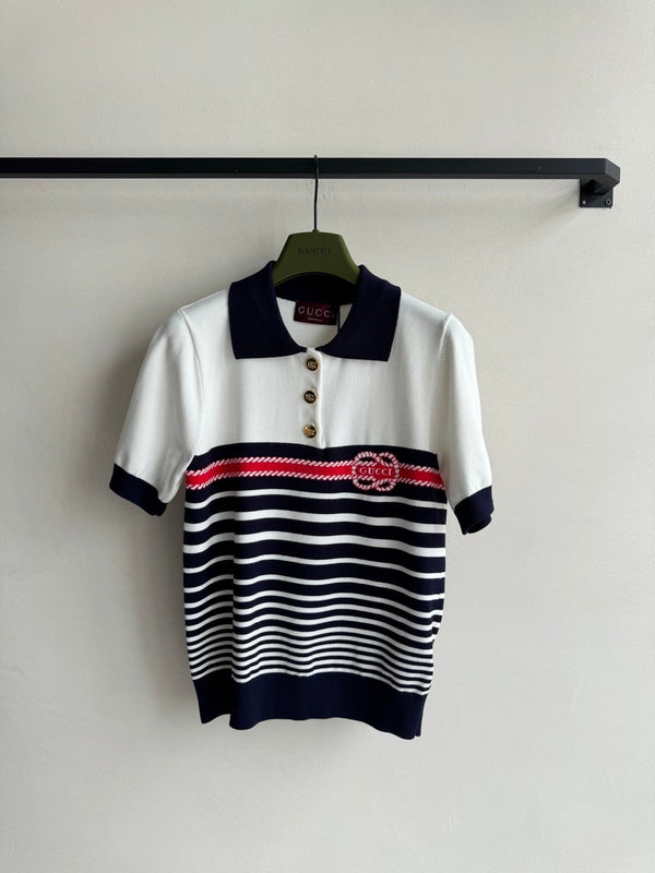 Gucci Striped Polo Knitted Top Cotton