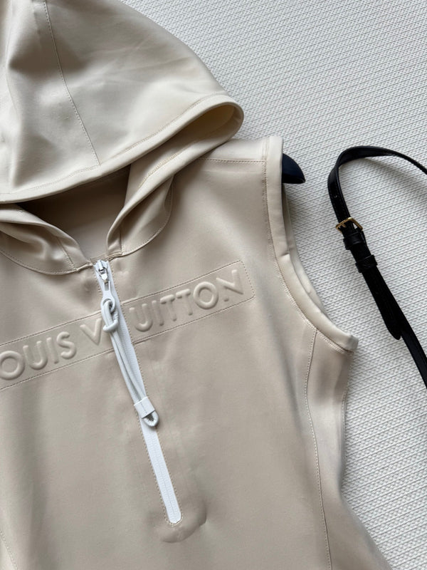 LV Holida Zipper Hooded Jumpsuitn Beige Polyamide Spandex