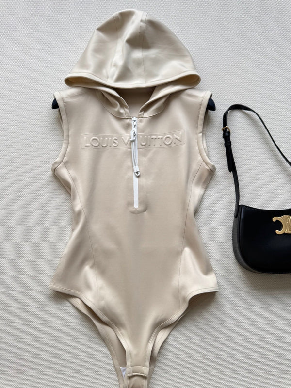LV Holida Zipper Hooded Jumpsuitn Beige Polyamide Spandex