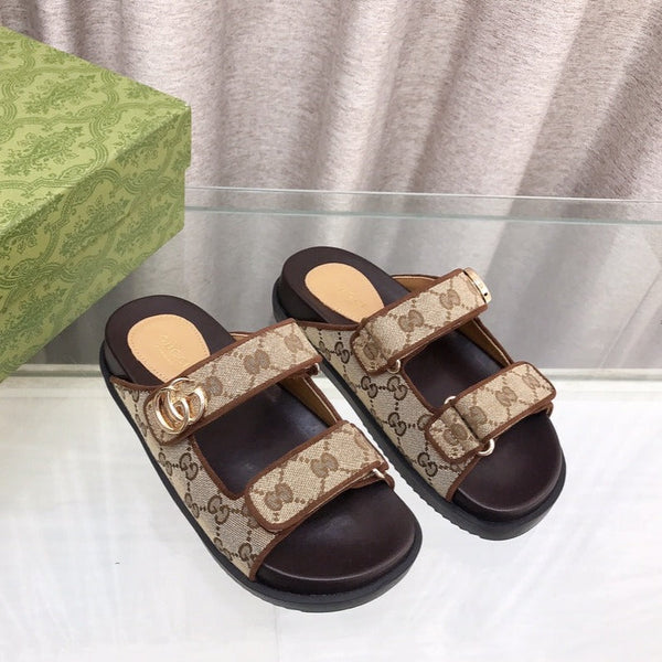 GG  Rubber Sole Logo Sandals Brown Caro