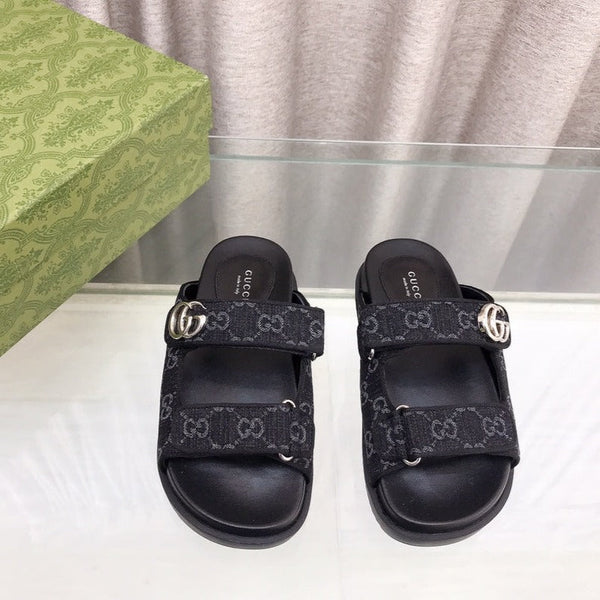 GG  Rubber Sole Logo Sandals Black Caro