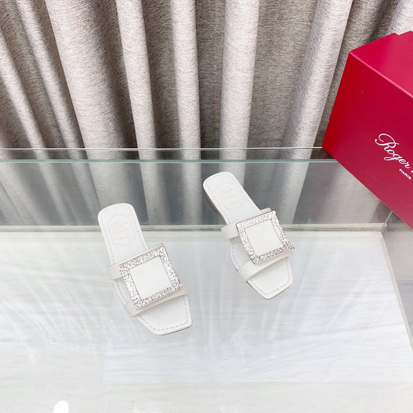 Viv 25 Diamond Flat Slippers White Cowhide 283036