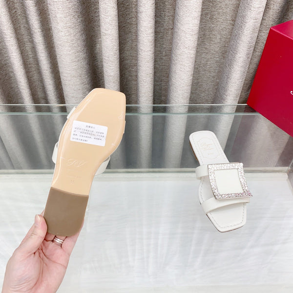 Viv 25 Diamond Flat Slippers White Cowhide 283036