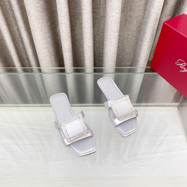 Viv 25 Diamond Flat Slippers Silver Cowhide 283037