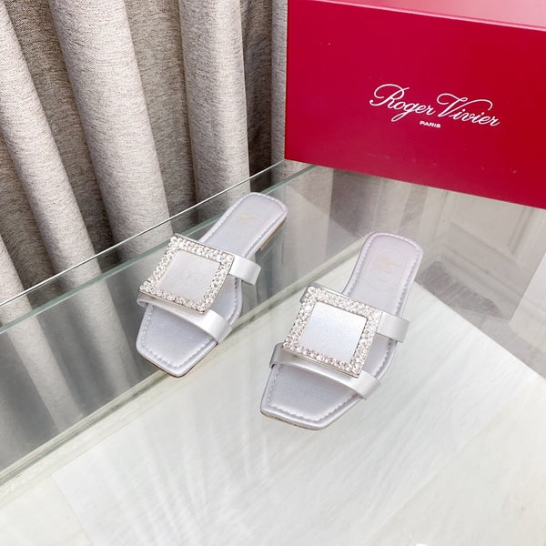 Viv 25 Diamond Flat Slippers Silver Cowhide 283037