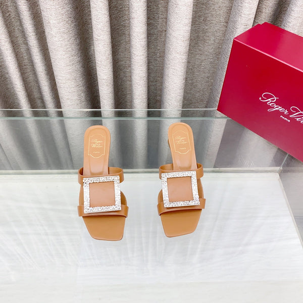 Viv 25 Diamond Mid Heel Slides Brown Cowhide 283039