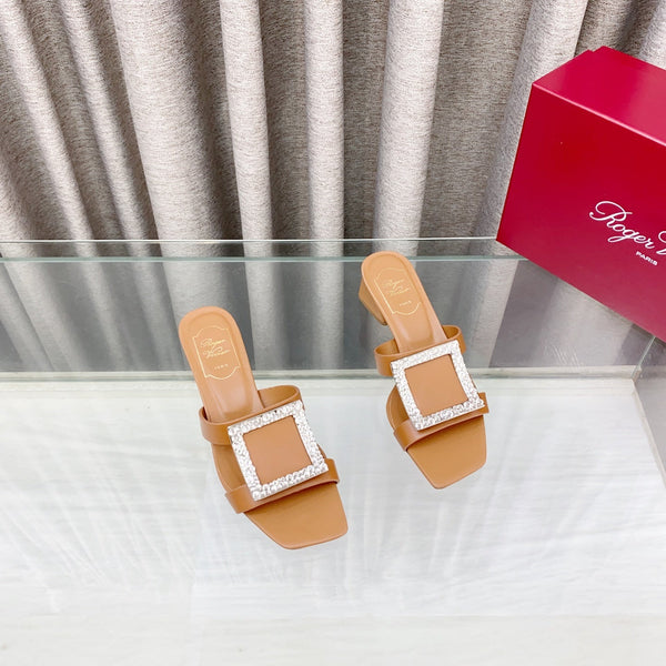 Viv 25 Diamond Mid Heel Slides Brown Cowhide 283039