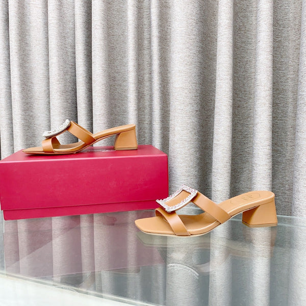 Viv 25 Diamond Mid Heel Slides Brown Cowhide 283039