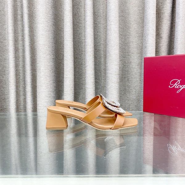 Viv 25 Diamond Mid Heel Slides Brown Cowhide 283039