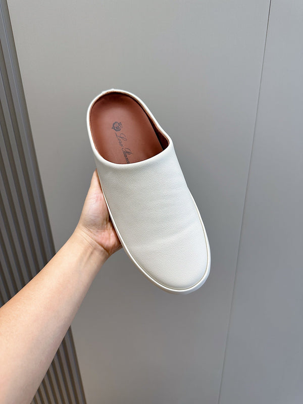 LP TOMORI SABOT MULES WHITE CALFSKIN