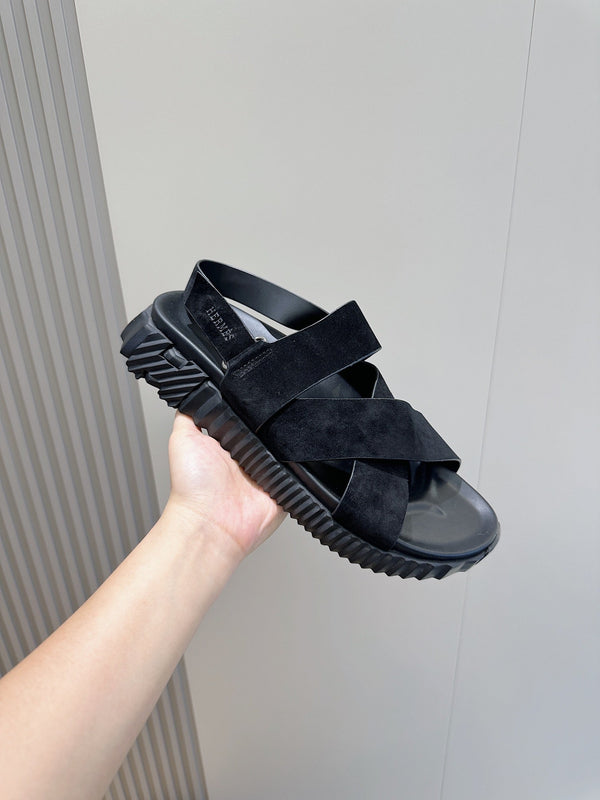 HM ELECTRIC SANDAL BLACK SUEDE AND CALFSKIN