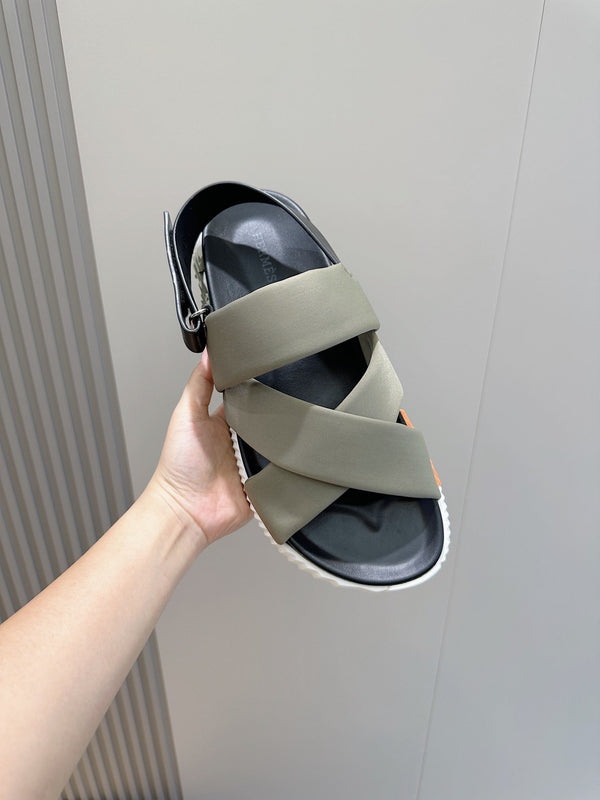 HM ELECTRIC SANDAL MOSS FABRIC AND CALFSKIN