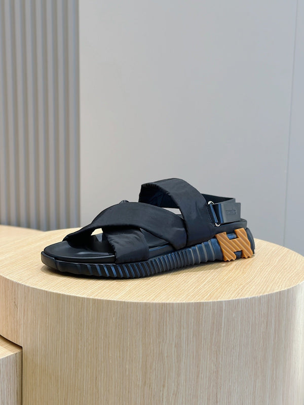 HM ELECTRIC SANDAL BLACK FABRIC AND CALFSKIN