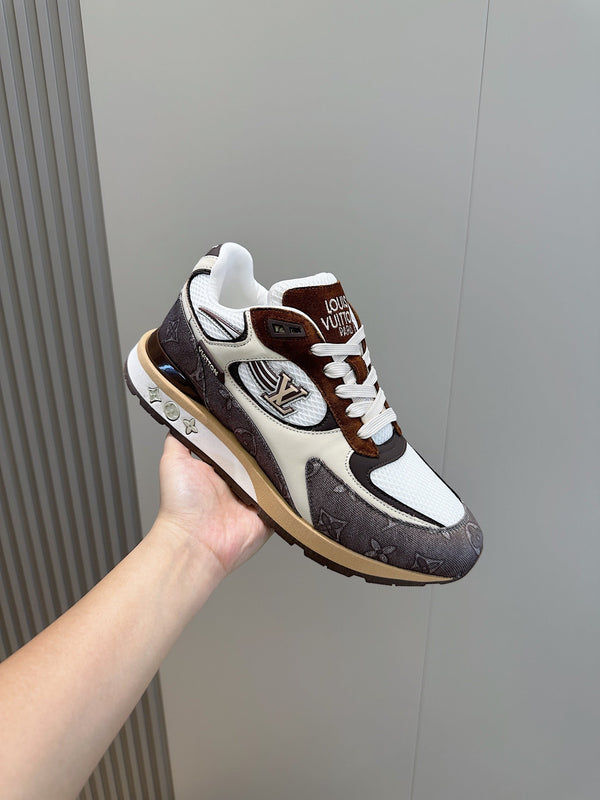LV RUN AWAY SNEAKERS IN BROWN MESH FABRIC AND SUEDE