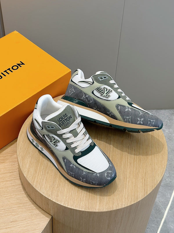 LV RUN AWAY SNEAKERS IN GREY MESH FABRIC AND SUEDE